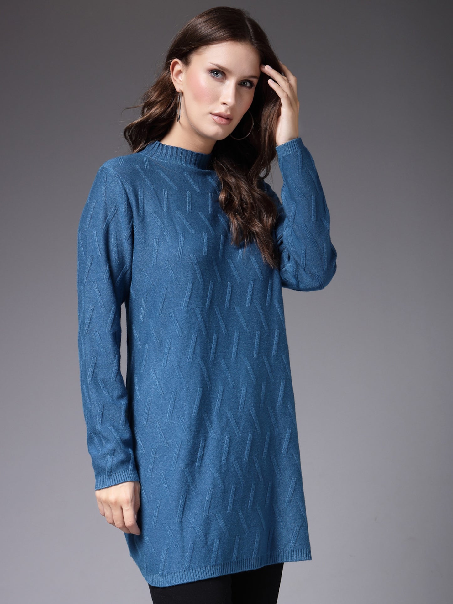 Mafadeny Women Winter Wear Teal Blue Stylished Top