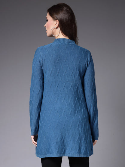 Mafadeny Women Winter Wear Teal Blue Stylished Top