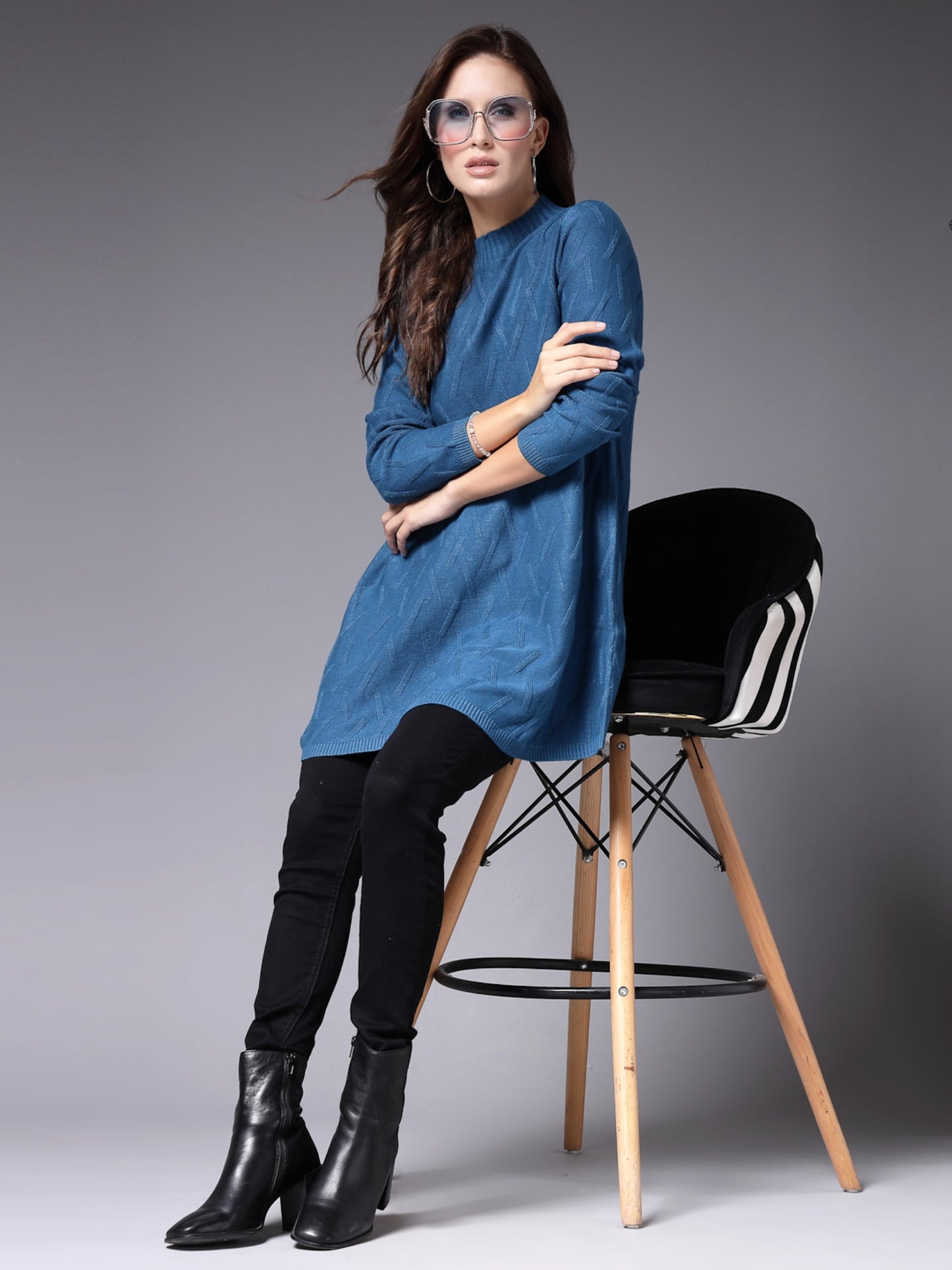 Mafadeny Women Winter Wear Teal Blue Stylished Top