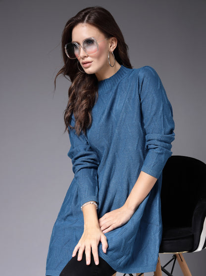 Mafadeny Women Winter Wear Teal Blue Stylished Top