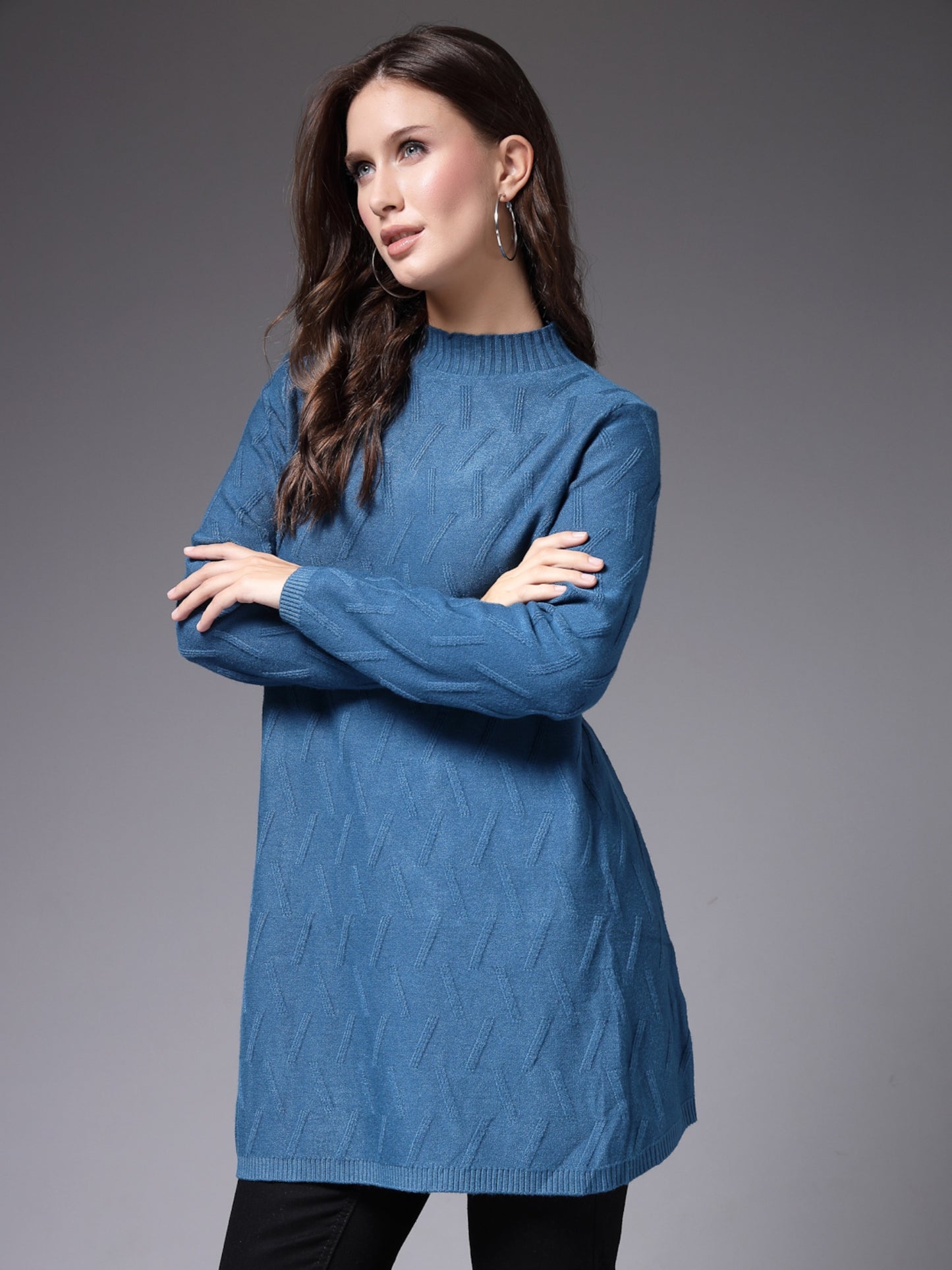 Mafadeny Women Winter Wear Teal Blue Stylished Top