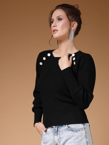 Mafadeny Women Winter Wear Black Stylished & Cosy Top