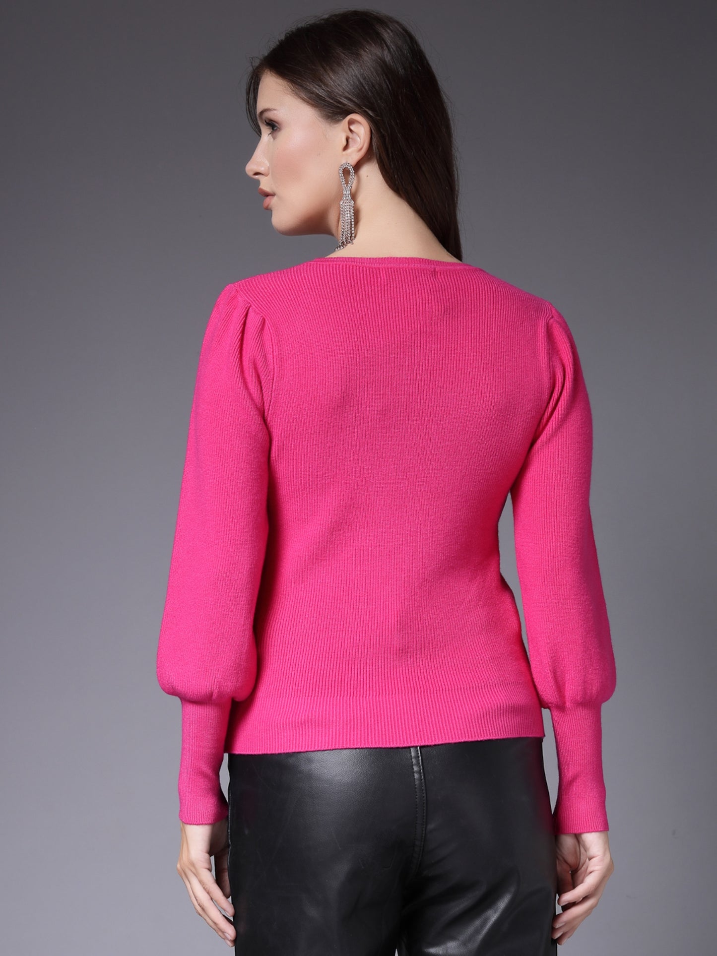 Mafadeny Women Winter Wear Fusia Pink Stylished & Cosy Top