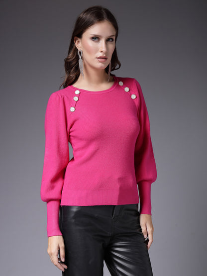 Mafadeny Women Winter Wear Fusia Pink Stylished & Cosy Top