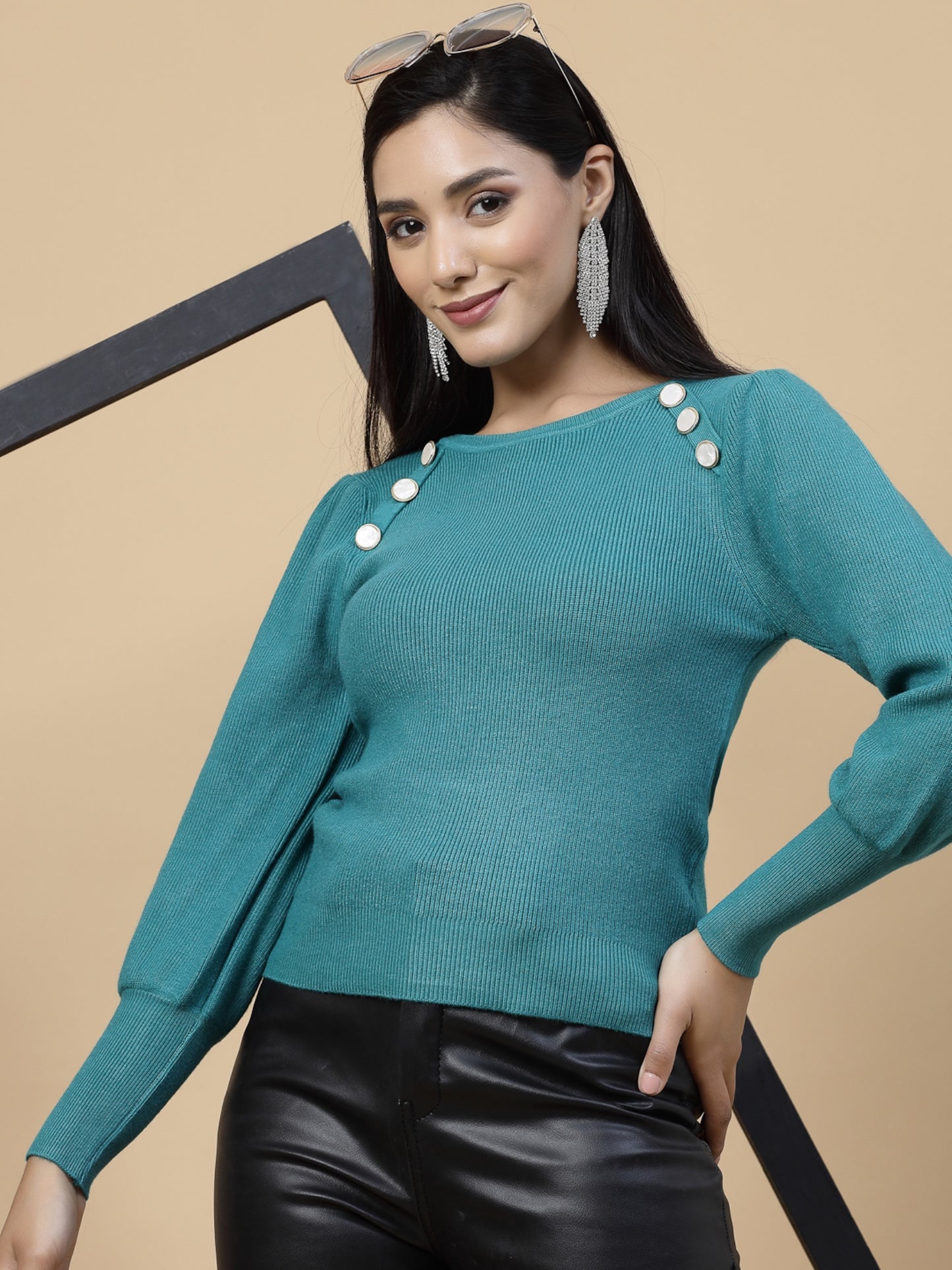 Mafadeny Women Winter Wear Green Stylished & Cosy Top