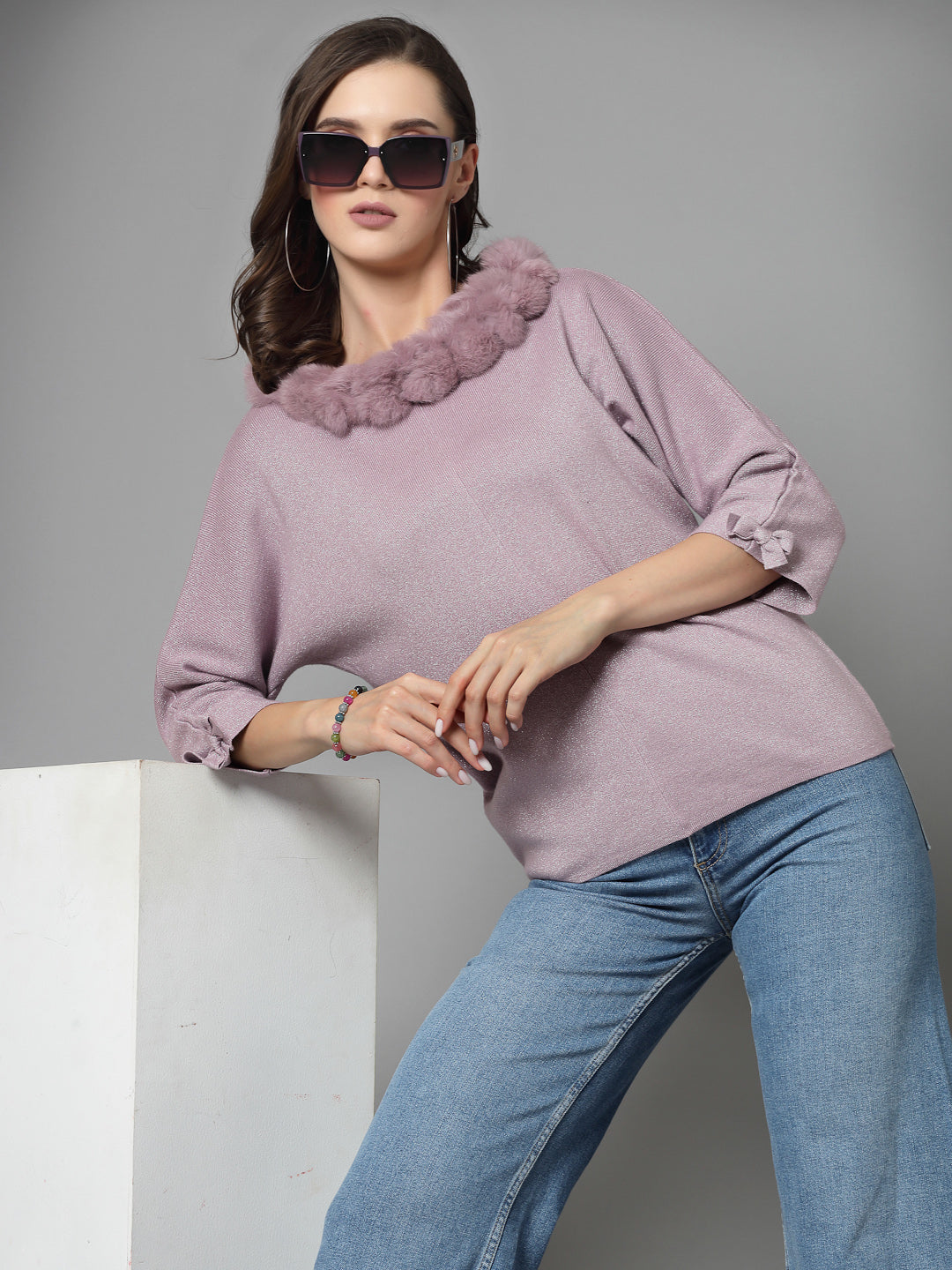 Mafadeny Women Winter Wear Mauve Stylished Top