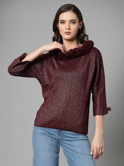 Mafadeny Women Winter Wear Maroon Stylished Top