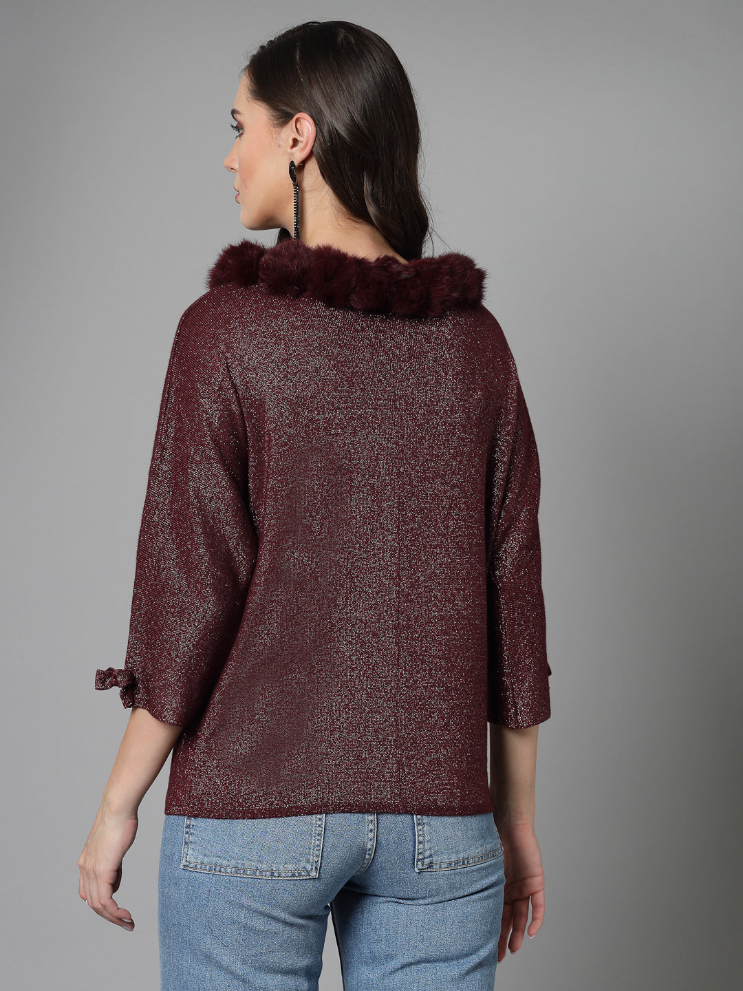 Mafadeny Women Winter Wear Maroon Stylished Top