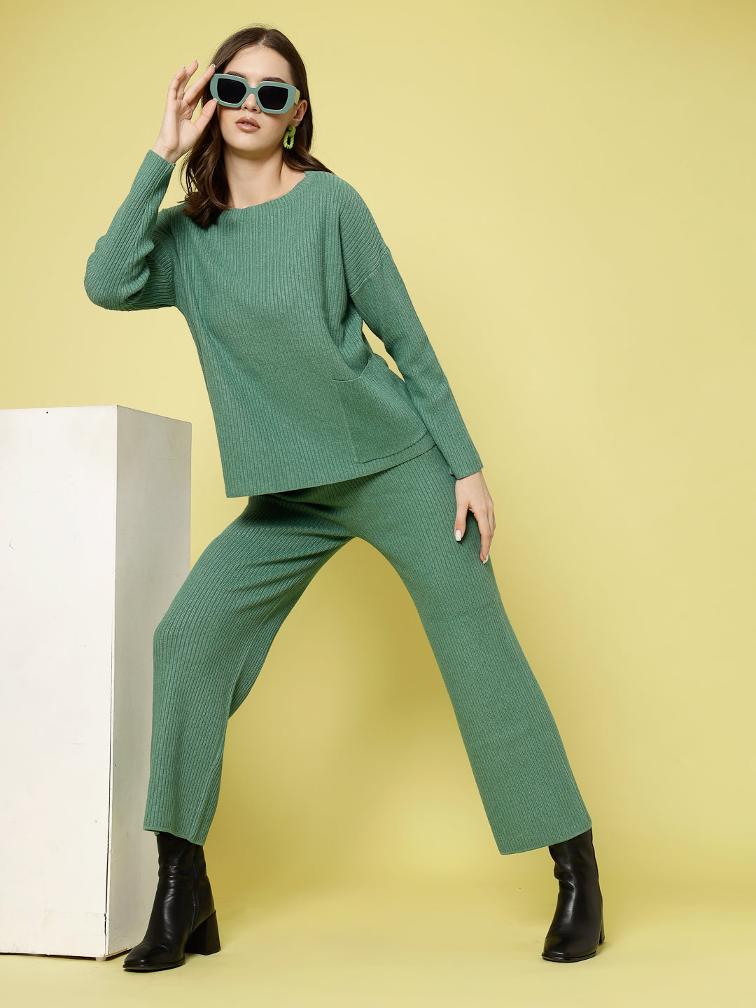 Mafadeny Women Winter Wear Green Stylish Co-Ords Set