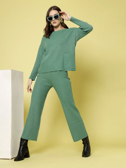 Mafadeny Women Winter Wear Green Stylish Co-Ords Set