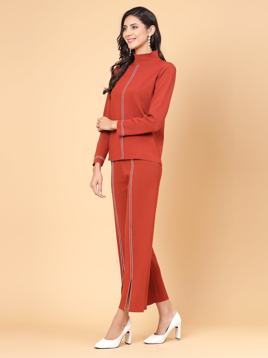 Mafadeny Women Winter Wear Rust Stylish Co-Ords Set