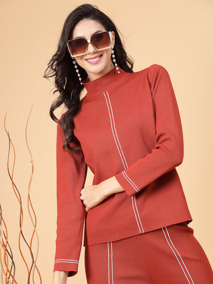 Mafadeny Women Winter Wear Rust Stylish Co-Ords Set