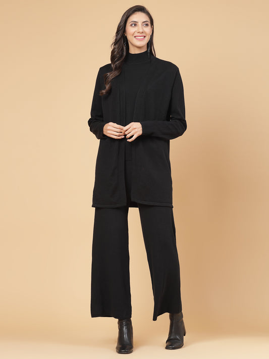 Mafadeny Women Winter Wear Black Three- Piece Co-Ords Set