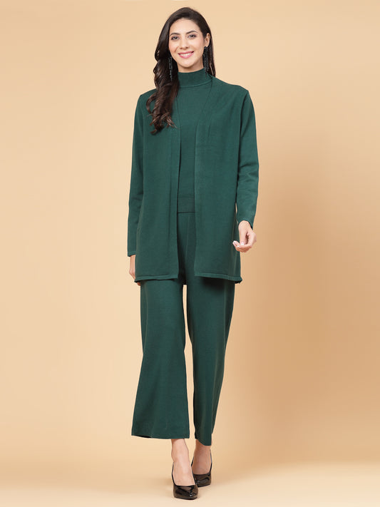 Mafadeny Women Winter Wear D.Green Three- Piece Co-Ords Set