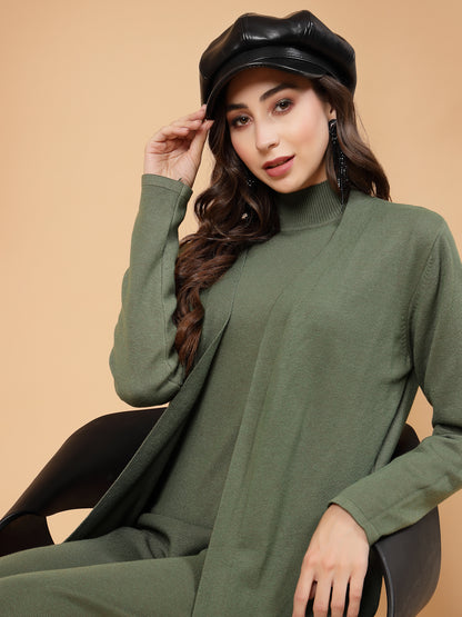 Mafadeny Women Winter Wear Green Three- Piece Co-Ords Set