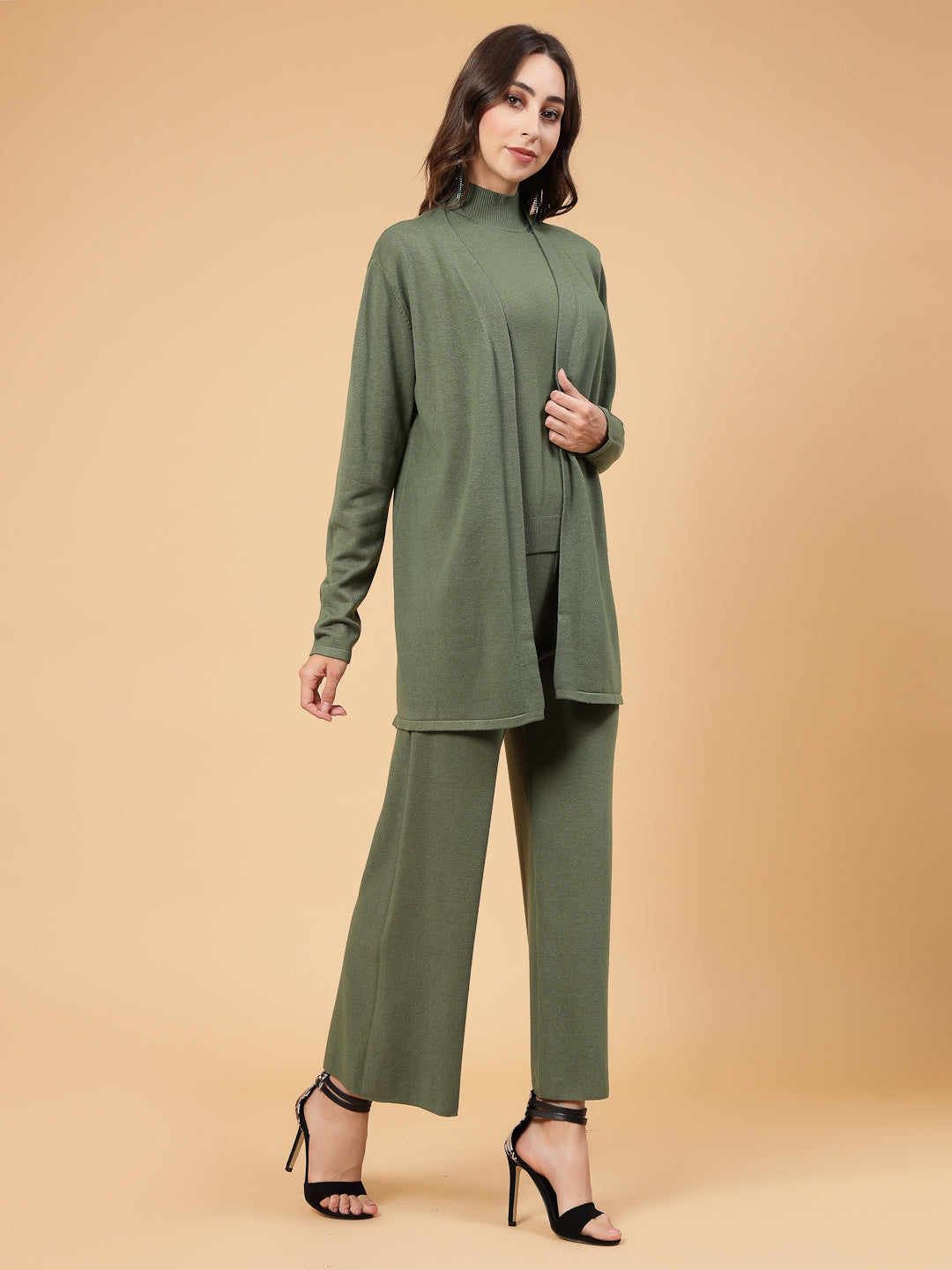 Mafadeny Women Winter Wear Green Three- Piece Co-Ords Set