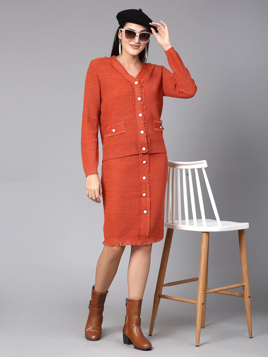 Mafadeny Women Winter Wear Rust Stylish Co-Ords Set