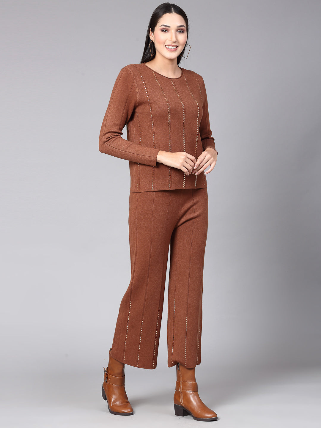 Mafadeny Women Winter Wear Brown Stylish Co-Ords Set