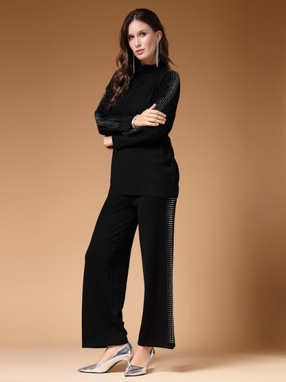 Mafadeny Women Winter Wear Black Stylish Co-Ords Set