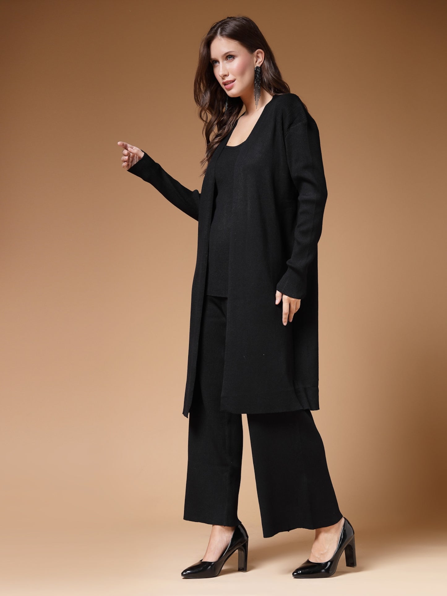 Mafadeny Women Winter Wear Black Three- Piece Co-Ords Set