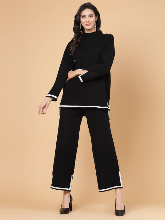 Mafadeny Winter Wear Black Solid Co-ord Set