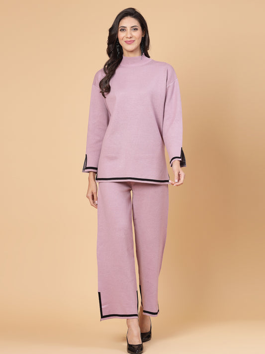 Mafadeny Winter Wear Mauve Solid Co-ord Set