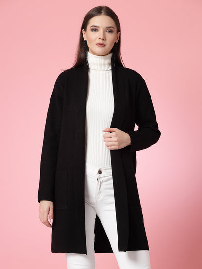 Mafadeny Women Winter Wear Black Longline Shrug