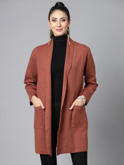 Mafadeny Women Winter Wear Brown Longline Shrug