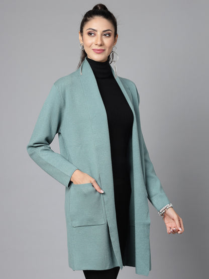 Mafadeny Women Winter Wear Green Longline Shrug