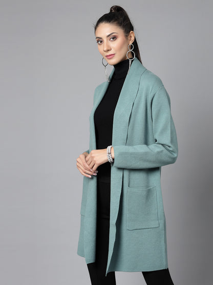 Mafadeny Women Winter Wear Green Longline Shrug