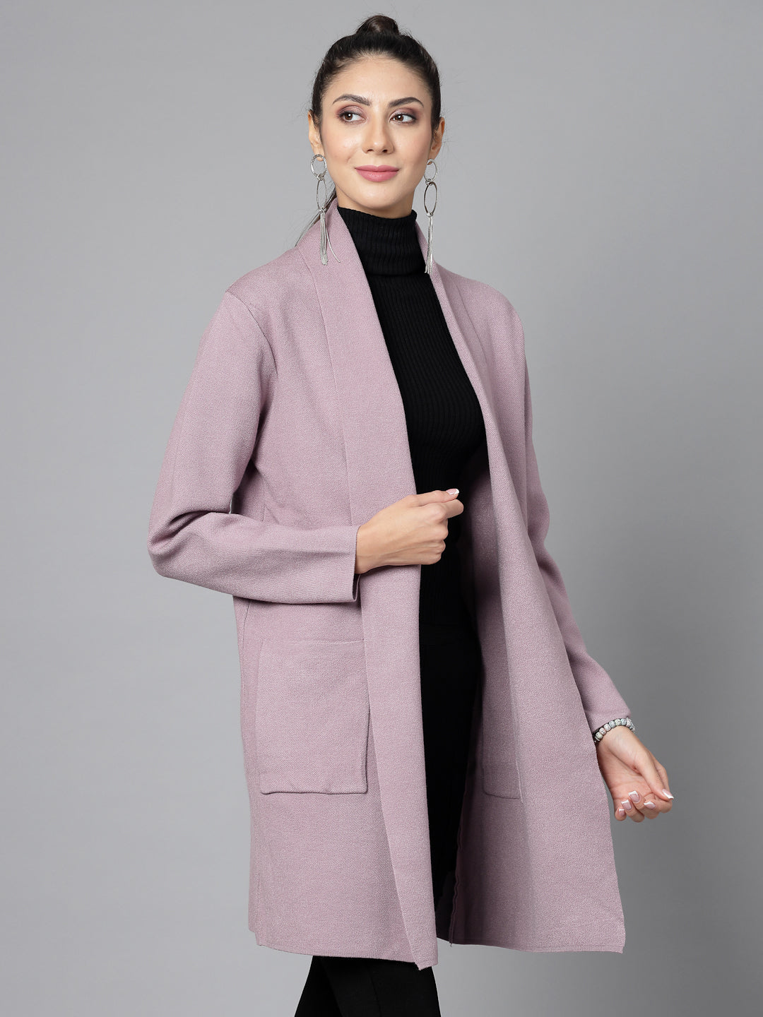 Mafadeny Women Winter Wear Mauve Longline Shrug