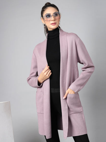 Mafadeny Women Winter Wear Mauve Longline Shrug