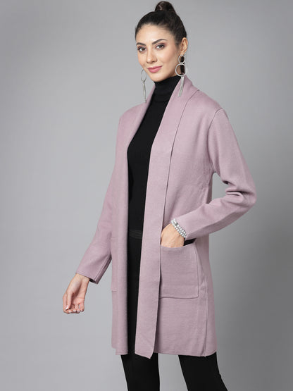 Mafadeny Women Winter Wear Mauve Longline Shrug