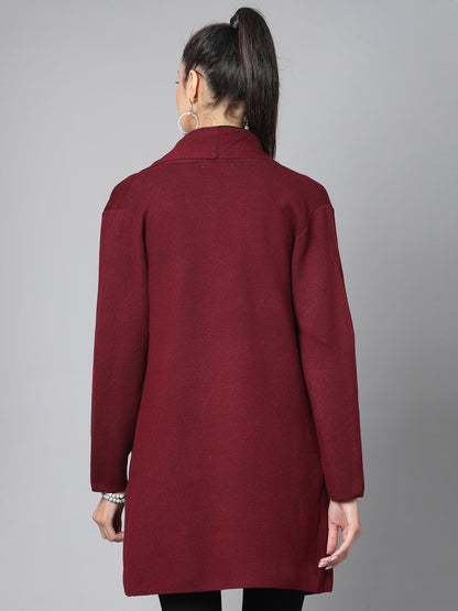 Mafadeny Women Winter Wear Maroon Longline Shrug