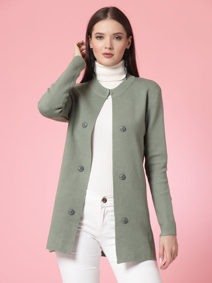 Mafadeny Women Winter Wear Green Longline Shrug