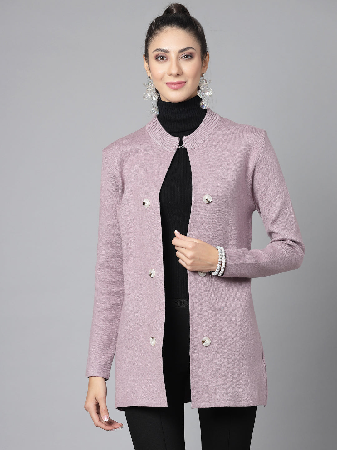 Mafadeny Women Winter Wear Mauve Longline Shrug