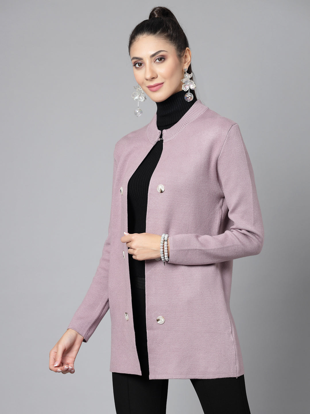 Mafadeny Women Winter Wear Mauve Longline Shrug