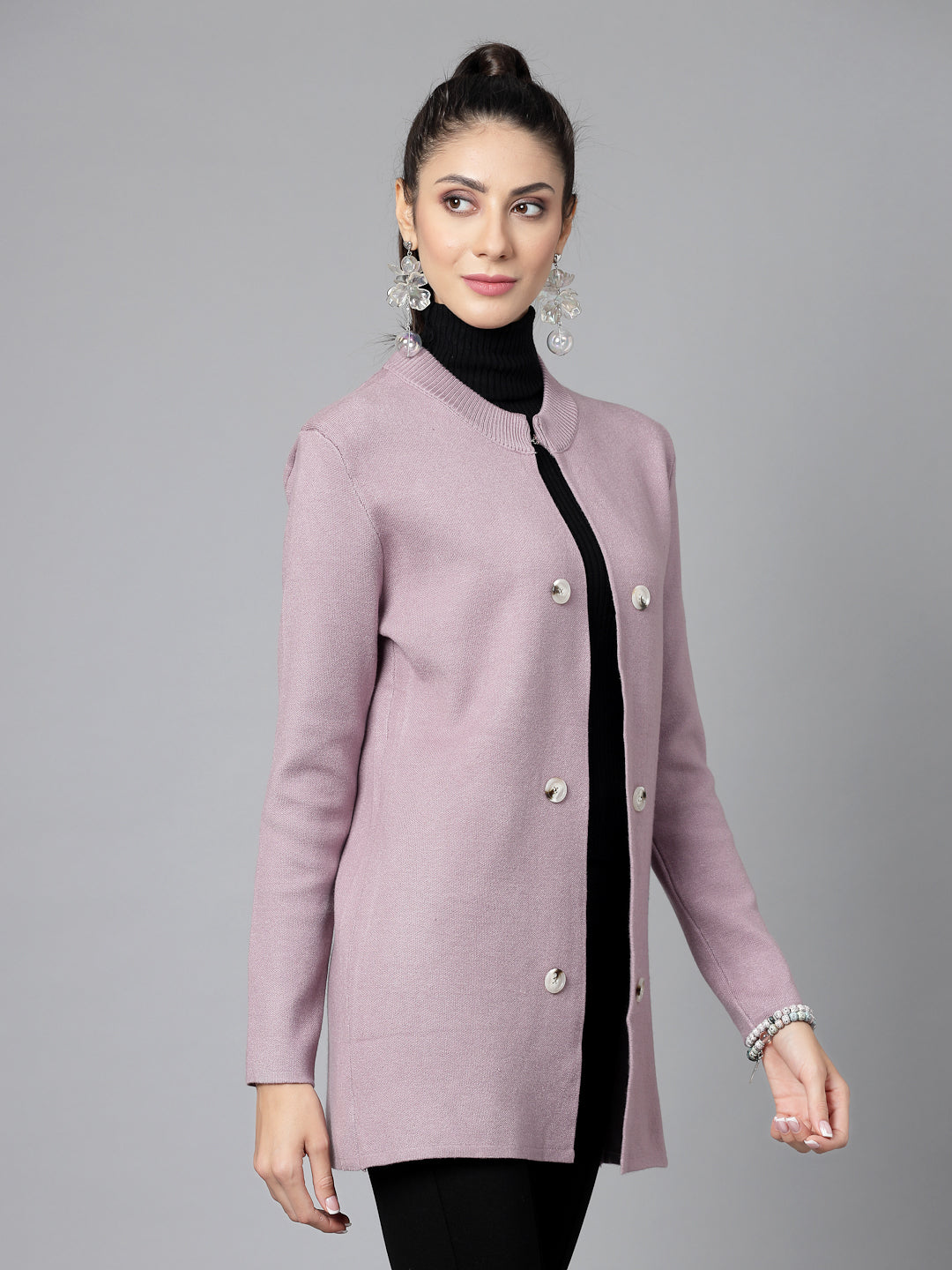 Mafadeny Women Winter Wear Mauve Longline Shrug