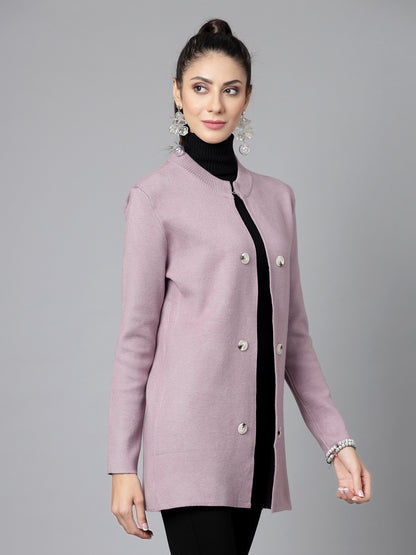 Mafadeny Women Winter Wear Mauve Longline Shrug