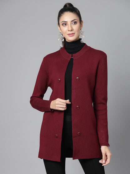 Mafadeny Women Winter Wear Maroon Longline Shrug