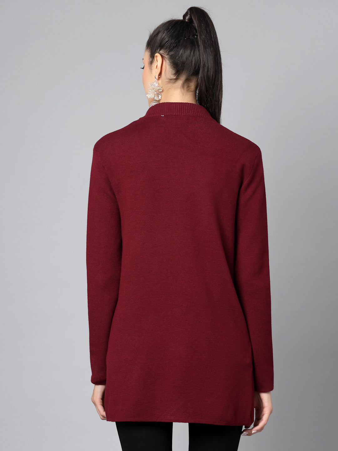 Mafadeny Women Winter Wear Maroon Longline Shrug