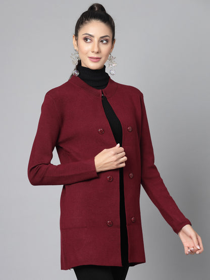 Mafadeny Women Winter Wear Maroon Longline Shrug