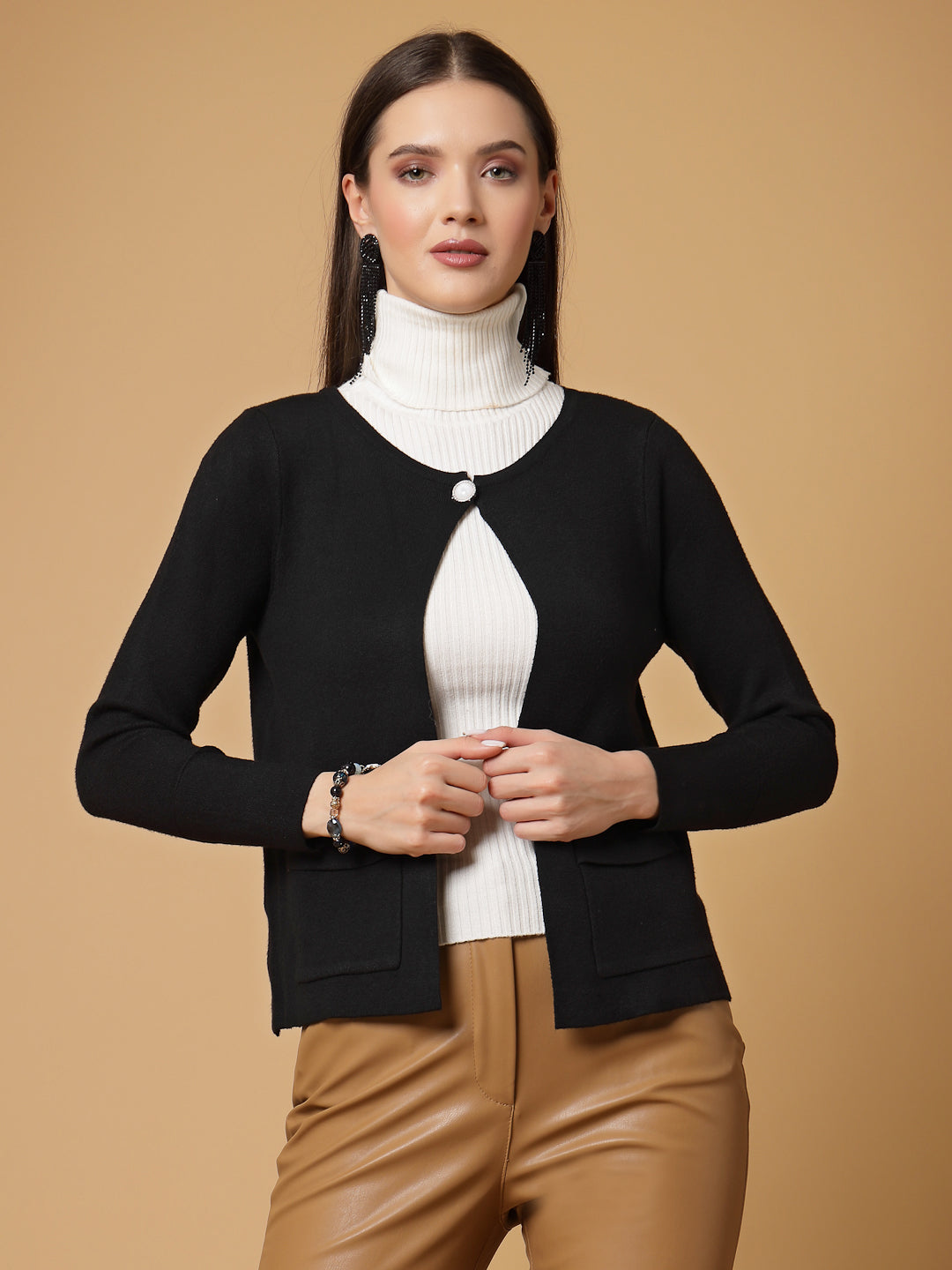 Mafadeny Women Winter Wear Black Short & Stylish Shrug