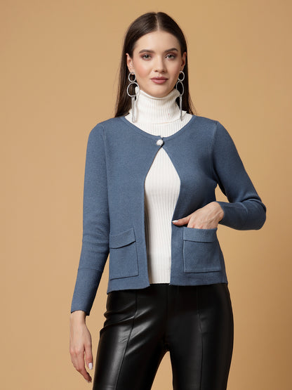 Mafadeny Women Winter Wear Blue Short & Stylish Shrug