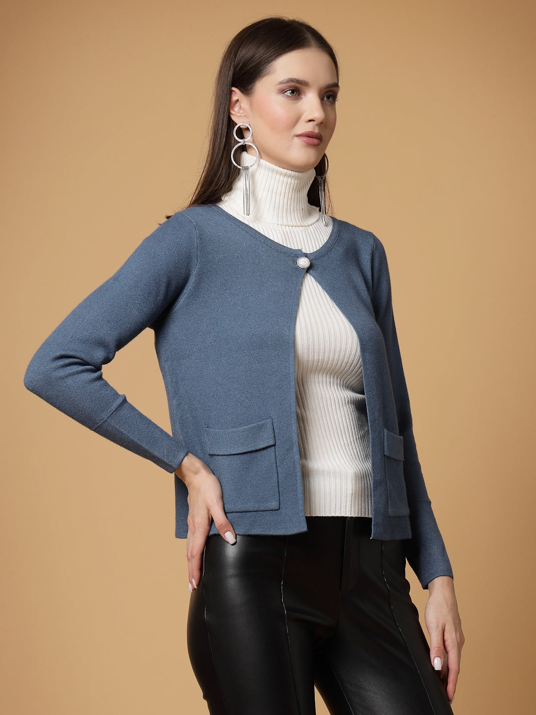 Mafadeny Women Winter Wear Blue Short & Stylish Shrug