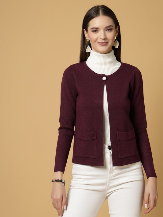 Mafadeny Women Winter Wear Wine Short & Stylish Shrug