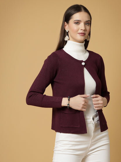 Mafadeny Women Winter Wear Wine Short & Stylish Shrug