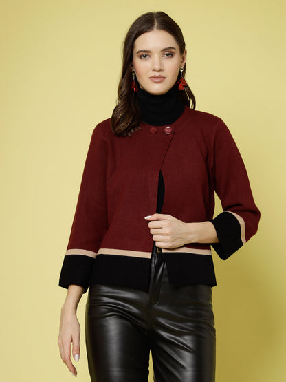 Mafadeny Women Winter Wear Maroon Stylished & Cosy Shrug