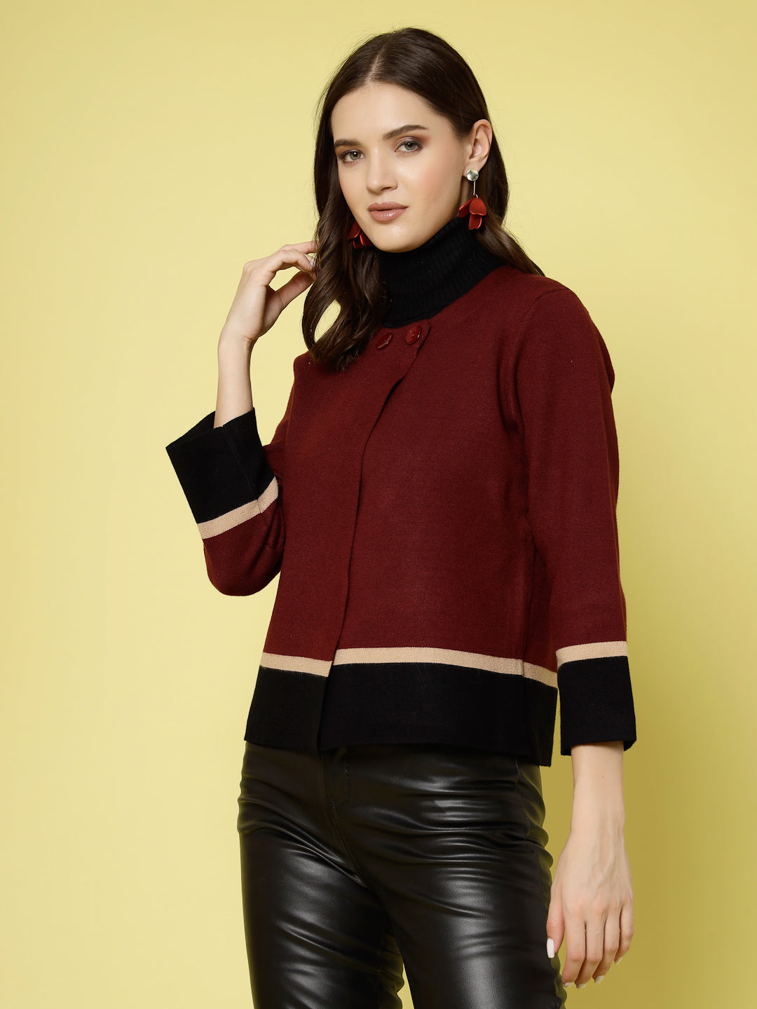 Mafadeny Women Winter Wear Maroon Stylished & Cosy Shrug