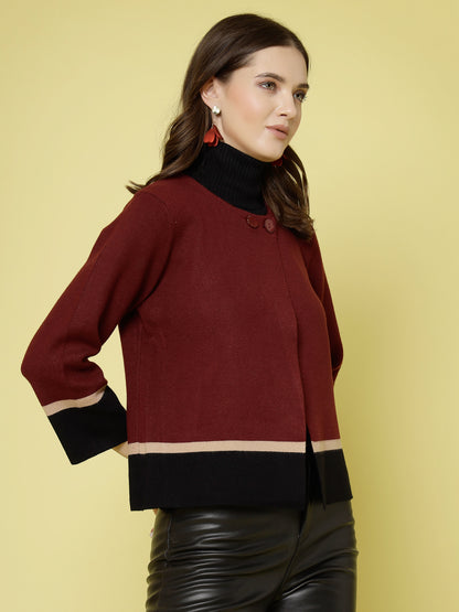 Mafadeny Women Winter Wear Maroon Stylished & Cosy Shrug